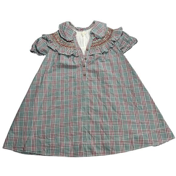 ANTHROPOLOGIE XxS Smocked Plaid Babydoll Mini Dress cottagecore Prairie Coquette - Picture 2 of 15